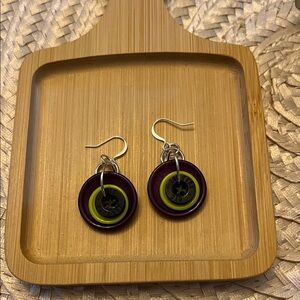 Stylish Purple and Green Button Earrings